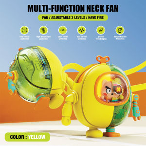 Cartoon Mecha FanPortable Hanging Neck Mini Fan900mAh USB Charging with Night Light Leafless Handheld Silent Fan