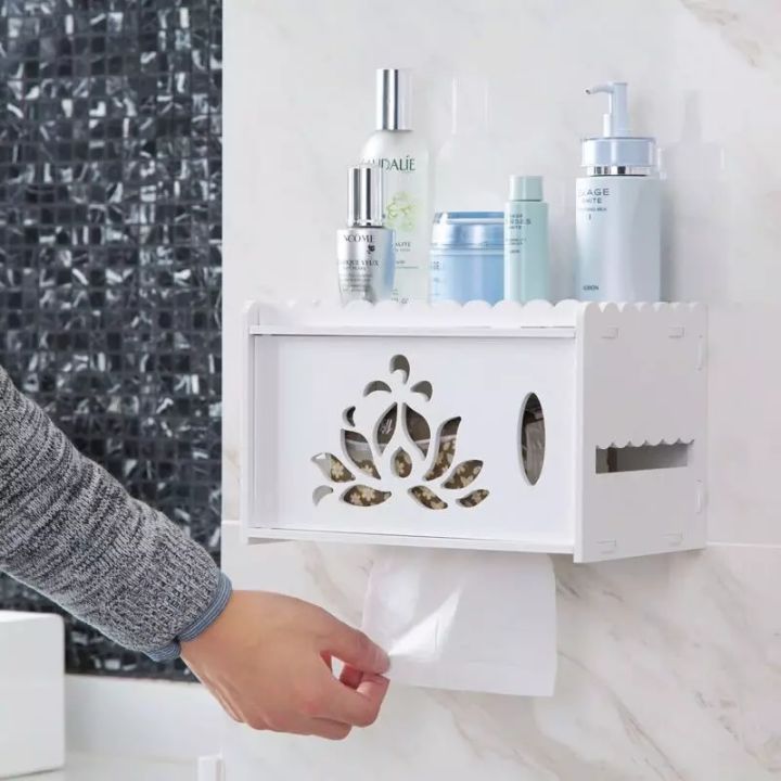 YEN Wall Mounted PVC Waterproof Bathroom Storage Rack Tissue Box
