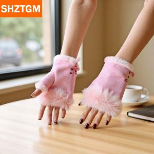 [COD] SHZTGM ถุงมือไม่มีนิ้วสำหรับผู้หญิง ถุงมือนวมนุ่มอุ่นข้อมือให้ความอบอุ่นสำหรับผู้หญิงถุงมือเขียนป้องกันความหนาวเย็นหนา