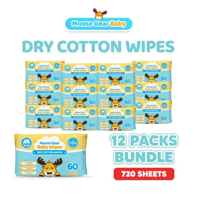 Moose Gear Baby Dry Wipes Premium 12PACKS Thick & Soft Cotton