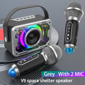 V9 portable space shelter Bluetooth wireless dual microphone speaker transparent Mech RGB color light stereo family KTV set