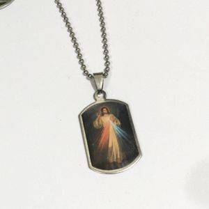 Divine Mercy Perpetual & Padre Pio Medal Necklace 27” Silver Ball Chain Non-Tarnish Stainless Steel