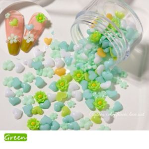 Nail Art Colorful Love Candy Color Resin Flower Nail Jewelry Pink Blue Green Nail Decorations Set Box DIY Nail Art Accessories