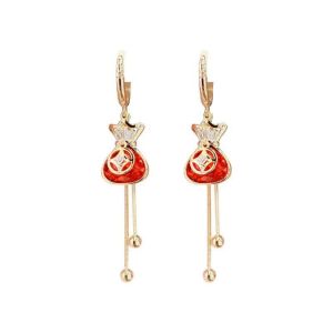 HUIHEYU อุปกรณ์เครื่องประดับอัญมณี ต่างหูจี้กระเป๋าคำอวยพร สไตล์จีนจีน ต่างหูห้อยระย้า หัวเข็มขัดหูคริสตัล อารมณ์ที่ดี โลหะผสมอัลลอยด์ ต่างหูสำหรับปีใหม่ ปาร์ตี้งานปาร์ตี้