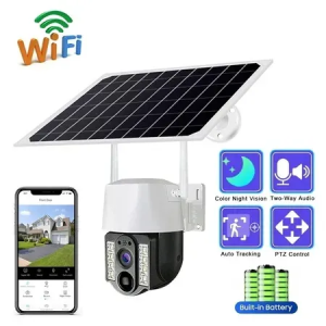 V380 Pro Solar CCTV Camera Full-Color Mobile Remote Wireless Camera 4G SIM 12MP Three Lens Solar CCTV Camera Outdoor IP66 Waterproof Two-way Audio Motion Detection Alarm No Lighting Required Full Color Night IP Camera