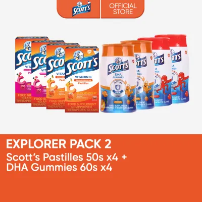 Explorer Pack: Scotts 100% Vitamin C Pastilles 50s [Pack of 4] + DHA Gummies 60s [Pack of 4]
