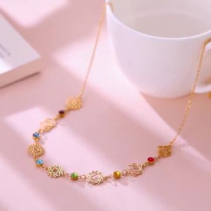 COVIEEZB Thép không gỉ Vòng cổ 7 luân xa Phong cách choker Màu vàng Dây chuyền dây yoga Bùa quyền lực Bù đắp sự quyến rũ Vòng cổ quyến rũ Chakra Thiền định