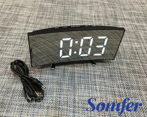Sonifer Jam Meja Digital Melengkung Mirror Alarm Clock DT-6507