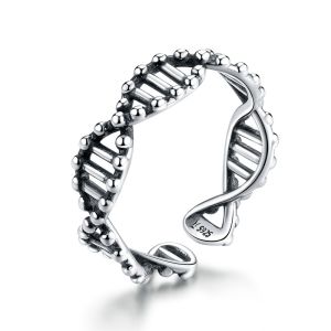 BAMOER Original Design 925 Sterling Silver DNA Open Adjustable Finger Rings for Women Free Size Ring Fashion Jewelry SCR643