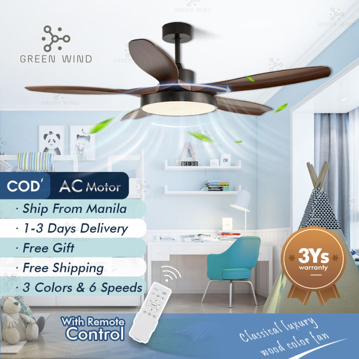 GREEN WIND Nordic Modern Industrial Ceiling Fan With Light LED Remote