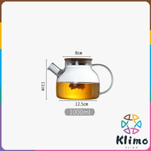 KLIMO 1L Heat Resistant With Wooden Cover Tea Pour Kettle Hot Coffee Tea Milk