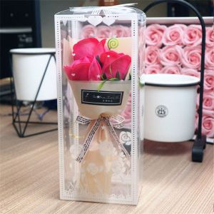 WLVYH Home Decorations Valentines Day Gift Wedding Decoration Mothers Day Soap Flower Artificial Rose Bouquet Artificial Flowers 3 Heads