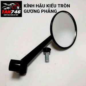 Gương Kính hậu kiểu TRÒN PHẲNG ĐEN. Chân kính 10ly ren thuận kính bên trái mặt gương phẳng có thể chuyển lắp được bên phải.