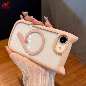For iPhone 17 Cat Ear Case for iPhone 16 13 14 15 Pro Max 15 17 Air For Magsafe Transparent PC TPU Armor Wireless Charging Cover