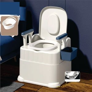 Bồn cầu di động trống trượt cho người già có tay vịn tựa lưng Bô vệ sinh di động khử mùi chống trượt nhựa