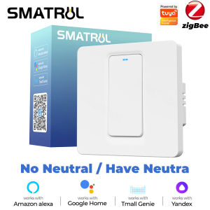 SMATRUL Tuya Zigbee Smart Wall Light Switch No Neutral Wire No Capacitor 1/2/3 Gang Smart Life APP Control for Alexa Google Home