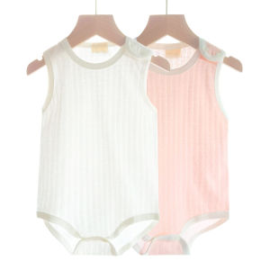 2 Pieces Pure Cotton One-piece Jumpsuit Baby Girls Boys Twins Candy Color Shoulder Buckle Sleeveless Simple Comfortable Loose Vest Triangle Romper Newborn Clothes