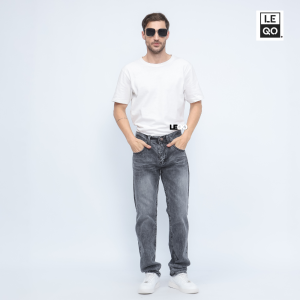 Leqo Jeans Celana Panjang - Denim Non stretch Kualitas Premium HITAM ABU