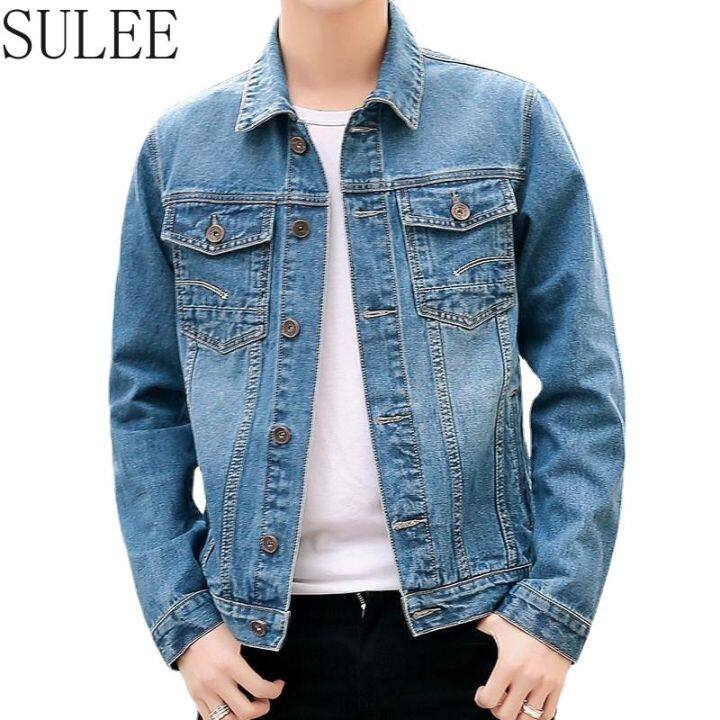 [SULEE] jaket lelaki Spring Autumn Mens Denim Jacket Fashion Denim ...