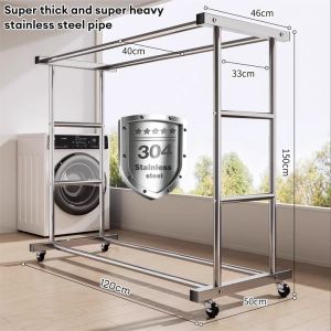 SPACEMADER Stainless Steel double-pole clothes drying rack floor standing household clothes drying rack portable blanket clothes drying rack