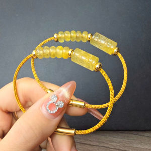Q588 Vòng lu thống ngũ điếu Thạch Anh Tóc Vàng dây cáp khóa bấm cho Thổ và Kim - Phong Thuỷ TUDO P