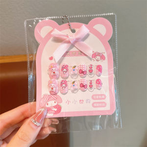Kuku Palsu Kanak-Kanak Cartoon Kids Artificial Nails Kuromi Cute Nail Art Stickers Melody Kuromi