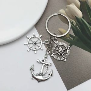Metal Boat Anchor Rudder Keychains Seaman Sailor Helm Key Chains Ship Steering Wheel Compass Charm Rings Ocean Sea Beach Jewelry Compass Anchor Rudder Key Chain