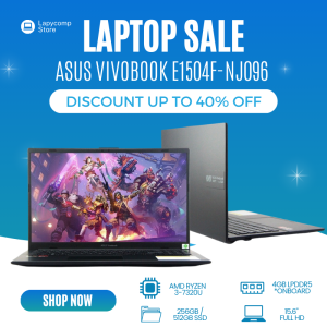 ASUS VivoBook E1504F-NJ096 Gaming Laptop | AMD Ryzen 3 7320U | RAM 4GB | SSD 512GB | Layar Full HD 15.6 inci | Desain Bisnis