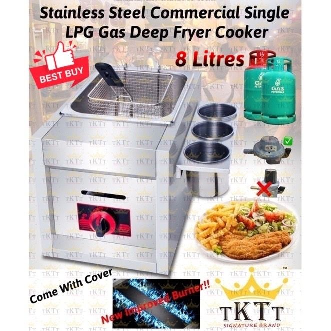 TKTT 8 Liter Commercial Single Gas Deep Fryer / Stainless Steel Deep