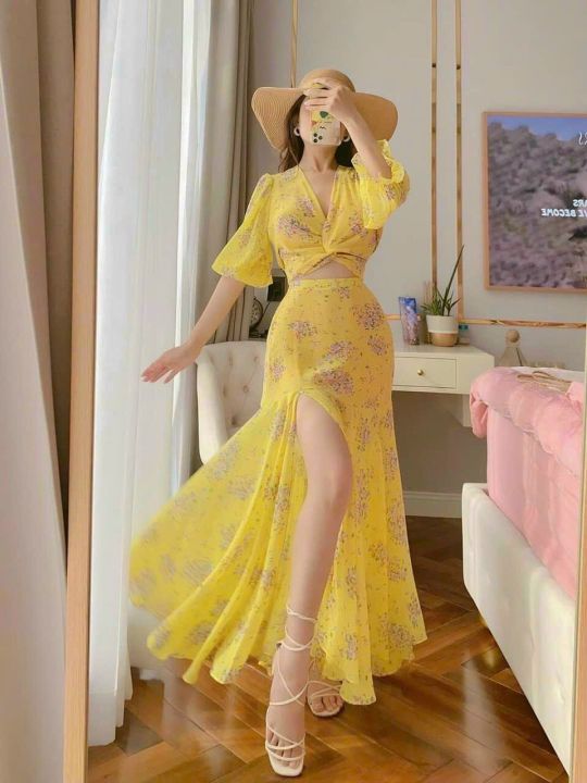 Váy maxi cổ vuông tay bồng che khuyết điểm mùa hè 2023 | Shopee Việt Nam