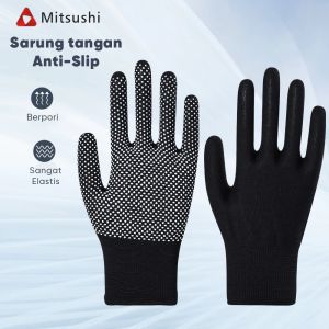 Mitsushi Sarung Tangan Kerja Sarung Tangan Bintik Karet Proyek Anti Slip Gloves Hitam PVC Dotting Polkadot Motor Sarung Tangan Rajut Full Jari Pria Dan Wanita