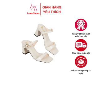 Guốc Nữ Cao Gót 2 Quai Phối Khóa LUME Mũi Hở Cao 5cm 7cm Màu Kem Da Bóng Sang Trọng Thanh Lịch (DEP 2Q)