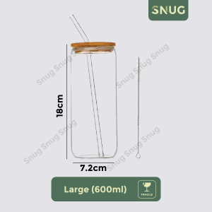 Snug Glass Material Glass Cup Simple Transparent With Straw Bamboo Wood Lid Reusable Glass Cup
