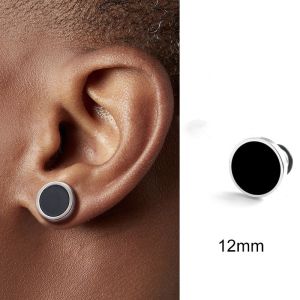 Punk Fashion Stainless Steel Stud Earrings for Men Personality Round Black Oil Drip Titanium Steel Mens Earings Hip Hop Jewelry