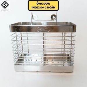 Ống đũa INOX 304 2 ngăn cao cấp (17x9x15) ống đựng muỗng thìa đũa dụng cụ nhà bếp tiện lợi 100% inox304 sáng bóng bền đẹp