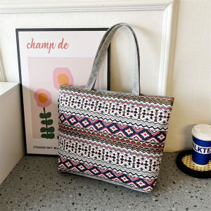 Túi Tote Vải Canvas Xách Tay Nữ Có Khóa Kéo Họa Tiết Thổ Cẩm Vừa A4 Công Sở Thời Trang LX213