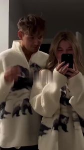 2026 Spring Autumn Hiking Printed Lamb Fleece Sweatshirt For Women High Neck Long Sleeve Zipper Pullovers Lady Outdoor Outerwear