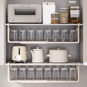 HUNIU Carbon Steel Retractable Hanging Basket Adjustable Large Capacity Wall Wardrobe Storage Basket Multipurpose Space Saving Spice Holder Bathroom