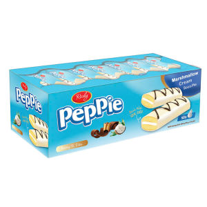 Bánh bông lan Peppie Richy hộp 360g phủ sữa socola vị vani và vị dừa hộp mềm dai xốp không ngọt bánh kết hợp nhân marshmallow và lớp phủ bên ngoài (như vị dừa sữa hoặc sô-cô-la) ăn vặt Lucas Farm
