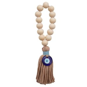 CANICECA 22cm Wooden Bead Pendant Blue Eye Design Handmade Tassel Pendant Retro Bohemian Style Door Handle Pendant