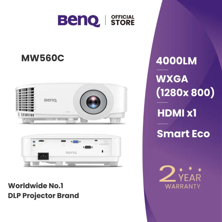 BenQ MW560C DLP Projector | 4000 Ansi Lumens | 20000:1 Contrast | WXGA 1280x800 | SmartEco Mode