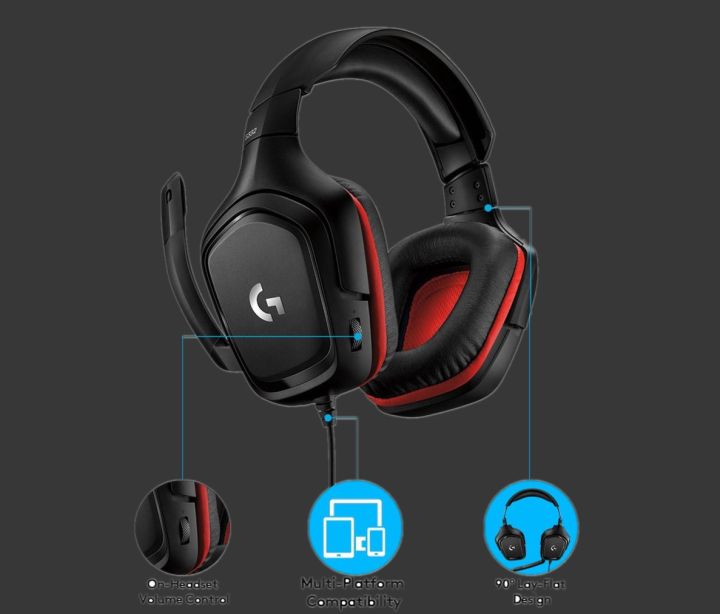 Logitech G331 Wired Gaming Headset, 50 mm Audio Drivers, Rotating