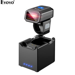 Eyoyo 1D Finger Ring/2D Wireless Ring Barcode Scanner Compatible with Bluetooth Function & 2.4G Wireless & Wired Connection Portable Wearable Mini Finger Bar Code Reader Work with Windows MacOS Android 4.0+ iOS
