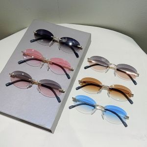 JUSTODO Gradient Lens Oval Sunglasses Rimless Design UV400 Protection Shades Fashion Sun Glasses for Women Men
