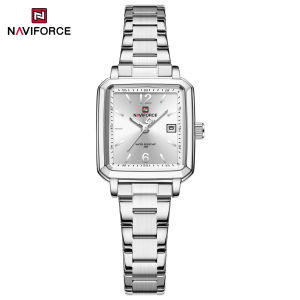 Naviforce Đồng hồ thạch anh ban đầu cho thời trang nữ mặt số vuông đeo tay phát sáng dây đeo bằng thép không gỉ ngày 3ATM phụ nữ không thấm nước nữ thường ngày xem nf9252l