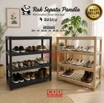 (BISA COD) PROMO RAK SEPATU SENDAL PANDA 4 SUSUN KUAT TEBAL KOKOH/ ESTETIK SHOE RACK BOX