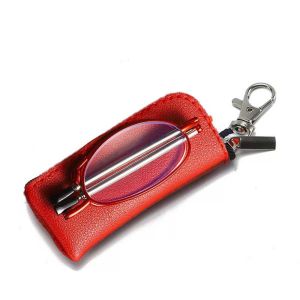 XINQUJIANG Light For Men +1.0~+4.0 Metal Anti Blue Light Black Frame Key Chain With Storage Bag Womens Reading Glasses Folding Reading Glasses