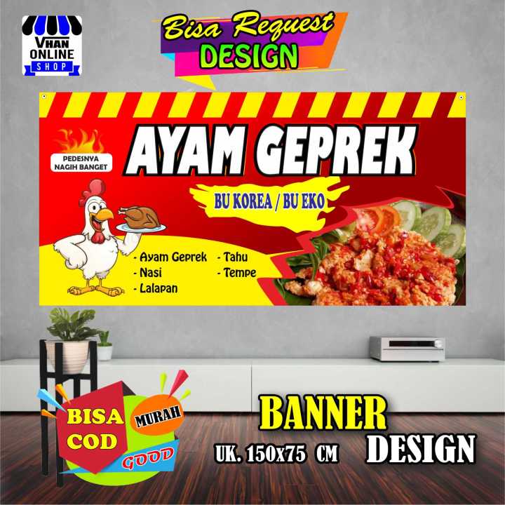 Spanduk Banner Jualan Ayam Geprek, Fried Chicken, Ayam Goreng Bagus