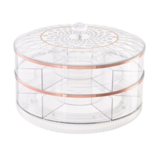 KLICKKRATE 2 Layers Dried Fruit Storage Box 360 Degrees Rotatable Large Capacity Food Storage Box  Dustproof Snack Display Box Fruit Plate