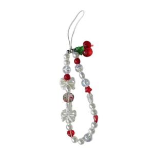 Cuteness Pearls Beaded Camera Chain Wristlet Charm Cherry Phone Charm for Phone Bag Keychain Accessories Cherry Style